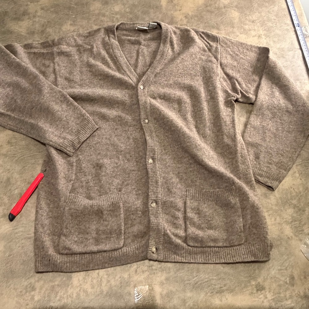 Field Gear Cardigan Sweater Mens LT‎ Brown Lambswool V-Neck Button Front 5324